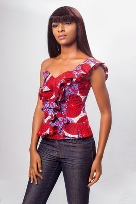 African Print One Shoulder Ruffled Top, Ankara Top,  African Print Top, Ruffled Top