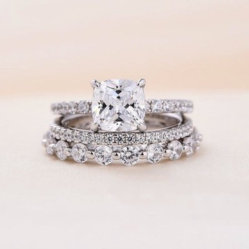 3set Classic Engagement Ring set band, Anniversary Ring, Sterling Silver Wedding rings