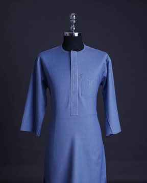 A Carolina blue, front flap with side drop embroidery detailing African senator kaftan native.