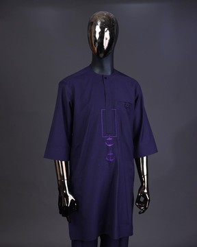 An egg plant purple, front flap with black Swarovski button, square &amp; anchor embroidery kaftan