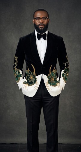 Costume Tuxedo de Luxe en Velours Brodé à la Main –