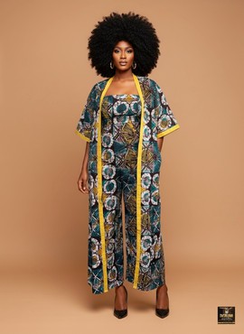 Multicolor print jumpsuit with kimono