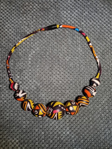 Collier YEMOJA 2 grosses perles en tissu pagnes WAX multicolore