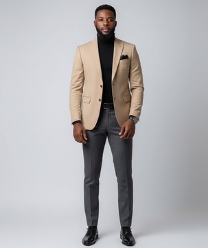 Men's Premium Beige Blazer &amp; Charcoal Tailored Trousers