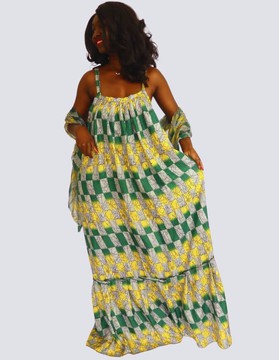 Chic flared dress printed silk satin