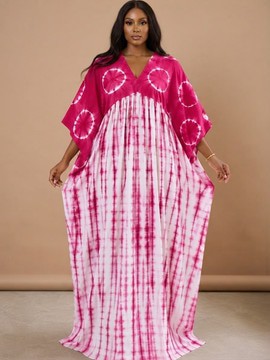 Colored Tie-Dye Pleated Boubou Kaftan Dress