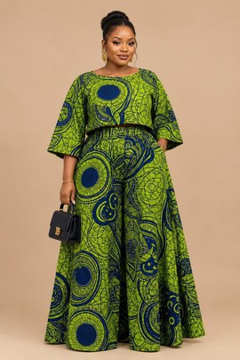 Ensemble deux pièces Ankara – Haut court en imprimé africain et pantalon palazzo à jambes larges