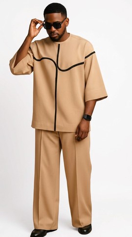 Men’s Luxury Kaftan Two-Piece Set – Modern African Traditional Outfit with Wide-Leg
