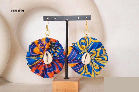 African print ankara earrings with shell