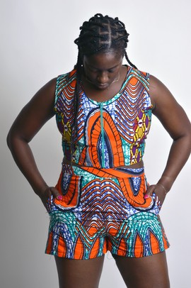 ankara zipper front crop top shorts set