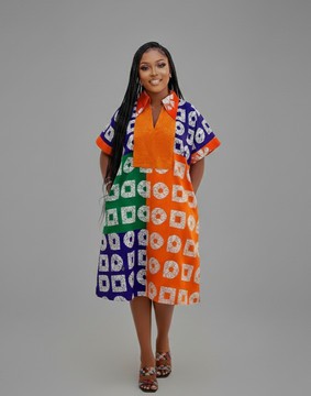 Vibrant Color Block Kimono Dress with Geometric Patterns