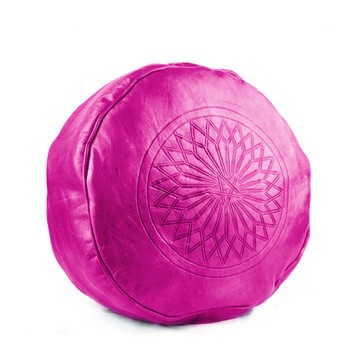 Grand pouf en vrai cuir Naturel Rose