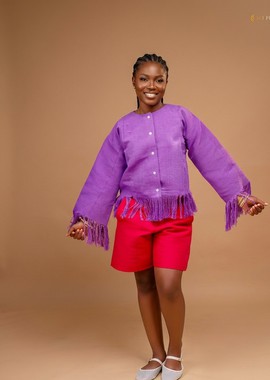 Fringe Aso-Oke Jacket &amp; Short  Two-Piece Set|Wedding|Ceremonialoutfit|Casual outfit|Naming Outfit