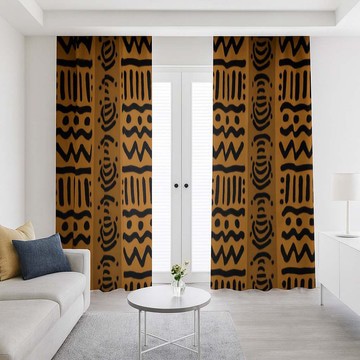 Abstract Brown Blackout Curtain Kuba Print (Two-Piece) LARGER SIZES AVAILABLE
