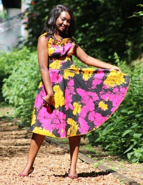 flared dress in printed bazin