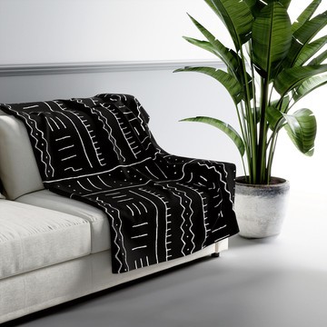 African Ethnic Throw Blanket Black and White Print (MORE SIZES AVAILABLE)