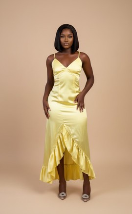 Sun-Kissed Lemon Silk Ruffle Gown