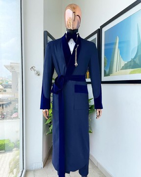 An “Asgad” Soaked Italian velvet shawl lapel, navy blue, hand woven treading suit