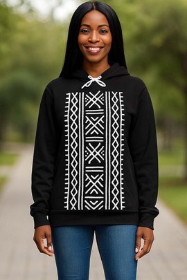 Tribal Printed Hoodie Women's African Boho Black and White