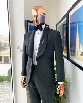 A Seaweed Green shawl satin taped lapel tuxedo Suit