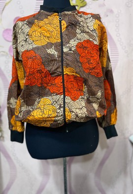 Blouson aviateur unisexe africain Ankara (orange)