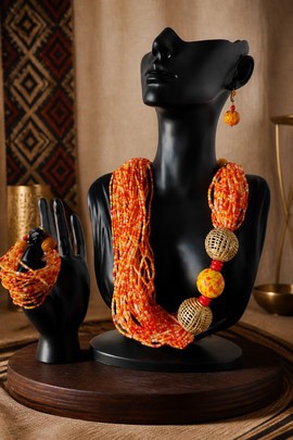 AFRICAN KROBO PEARL SET LADIES NECKLACE EARRINGS BRACELET TRADITIONAL JEWELERY