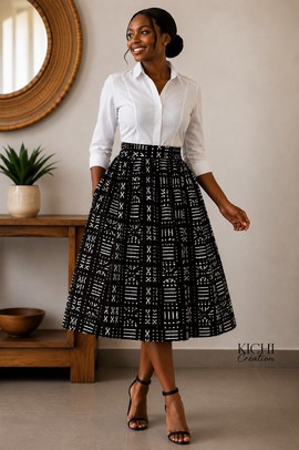 Mid-length wax print skirt