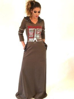 VELVET APPLIQUE LUV PARIS HOODED MAXI DRESS - PLUS SIZE