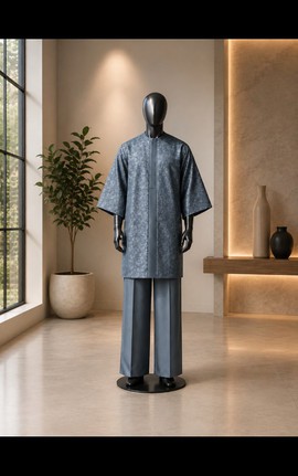 Tenue traditionnelle pour homme à imprimé texturé gris-bleu