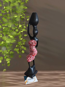 EBONY WOOD AND PEARL SCULPTURE STATUETTE