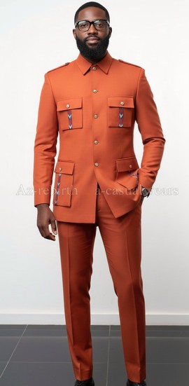 Terracotta Orange Safari Suit, men's kaftan