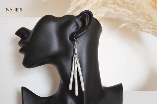 African aluminum rod earrings hammered