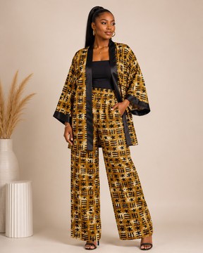 Two-piece set: pants and kimono