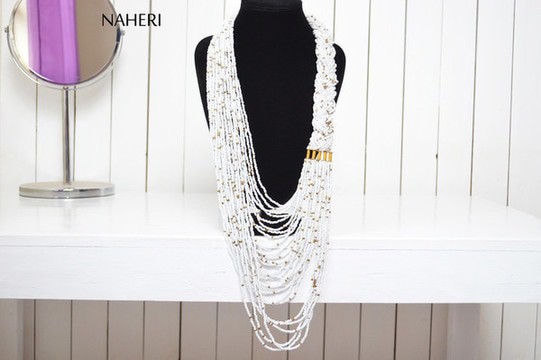 African beaded white necklace | African tribal jewelry | One size fits all