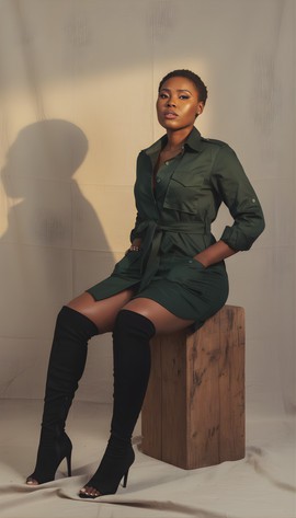 Military Chic One-Piece Dress Shirt