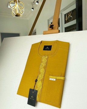 A Mustard Yellow Embroidry Men’s tailored kaftan