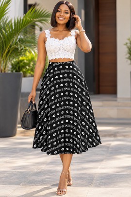 African Cowrie Shell Print Women's Midi Skirt With Pockets | Cowrie Shell Print Skirt | Bynelo