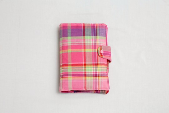 Pink Madras health book cover Handmade