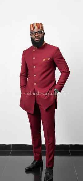 Veste bordeaux, kaftan africain, costume safari