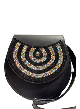 Round bag, leather bag, sling bag, beaded bag