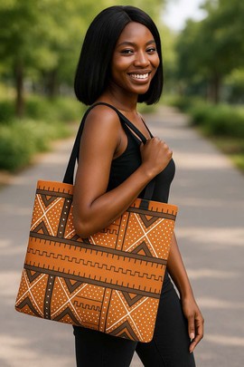 Modern African American Tote Bags | Mud Cloth Tribal Orange | Large Capacity