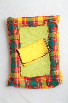 Housse de matelas à langer Madras Vert Orangé Fait main