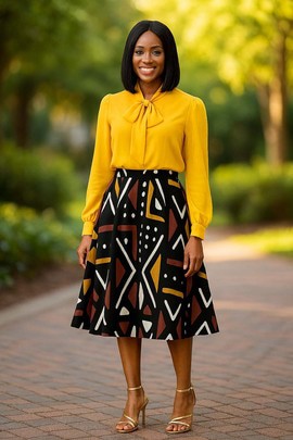 African Flare Skirt Bogolan Print | Midi Length | Tribe Chic