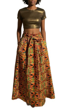 maxi kente skirt with ties and head wrap
