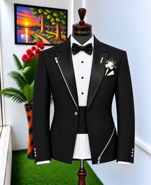 Costume de smoking noir OKXEEL avec fermeture éclair asymétrique