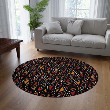 Bogolan Dark Round Rug Mudcloth Traditional Carpet Brown (LARGER SIZES AVAILABLE)