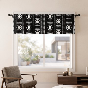 Mandala Cowrie Black and White Pattern Curtain Valance | Decorative Window Décor | Bynelo