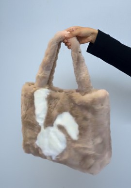 Sac cabas beige en peluche avec motif de lapin