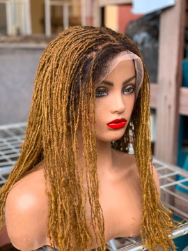 Blonde Micro locs Braids Wig, Frontal Lace Wig for Black Women