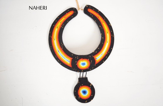 African beaded collar necklace tribal collar neck piece with pendant